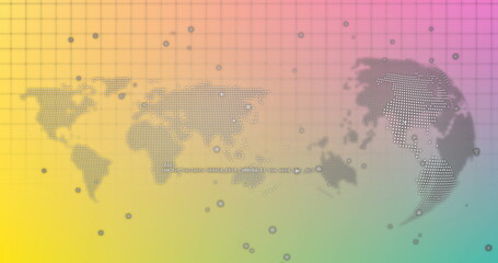 Image of data processing over world map and globe