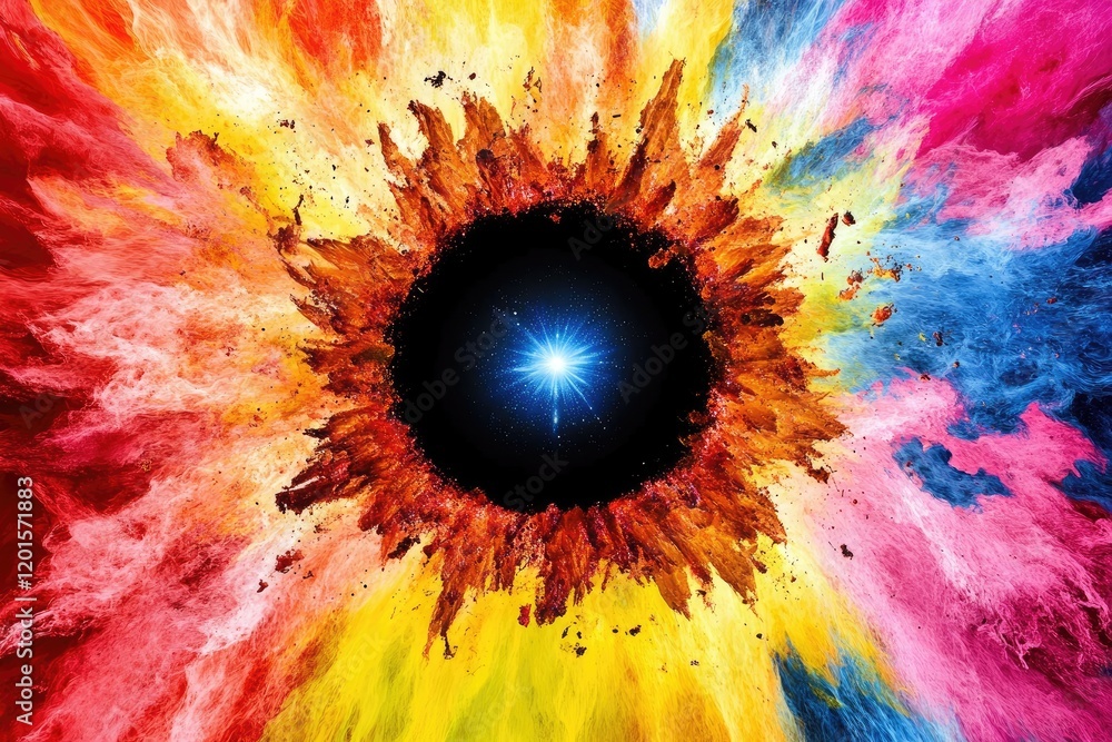Poster vibrant explosion of colors with central light burst - dynamic abstract design