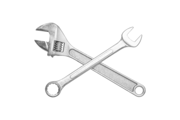 Crossed wrenches isolated on white background with clipping path.