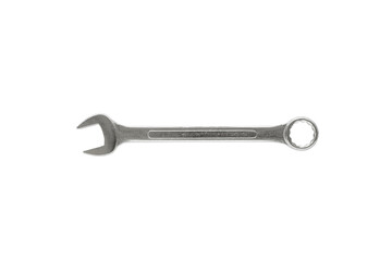 Silver metal wrench or spanner isolated on white background with clipping path.