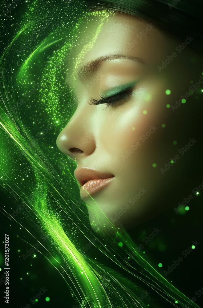 Poster elegant green abstract background with soft blurred shapes and smooth curves, high-resolution digita