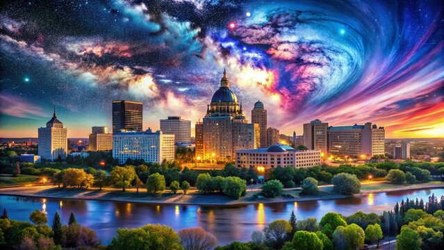 Surreal Saskatchewan Capital Cityscape: Dreamlike Regina at Night