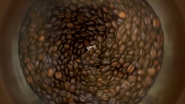 Coffee grinder grinds coffee beans. Slow-motion video.
Slow motion close up shot of roasted coffee beans being ground into finer particles in a coffee grinder
