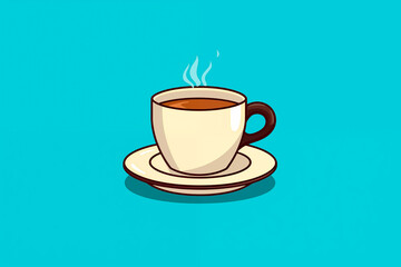 Obraz premium Illustration of a cup of coffee on blue background, concept of hot drink, café, breakfast, aroma, relaxation and lifestyle