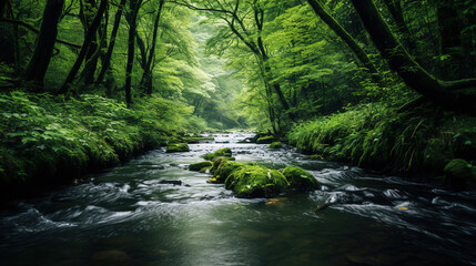 Obraz premium Serene Forest Stream - Lush Nature Photography