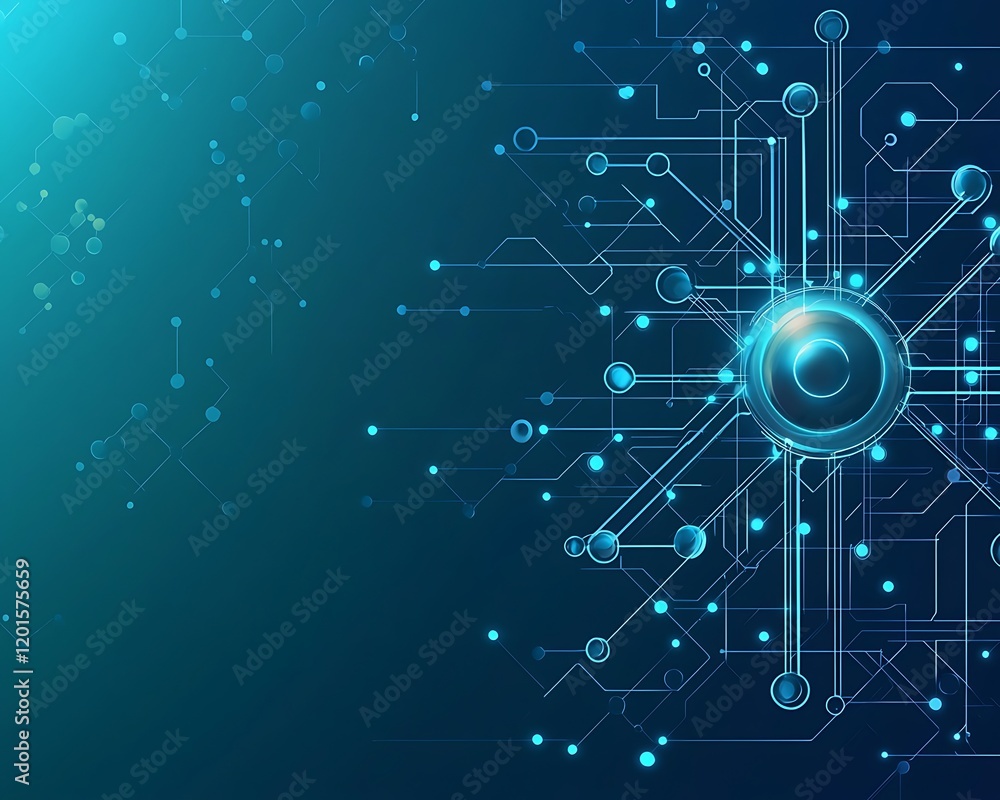 Poster abstract atomic model with a futuristic digital interface background