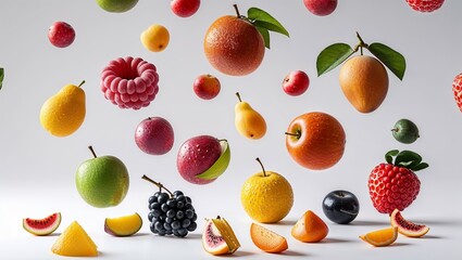 A vibrant seamless pattern of fresh fruits and vegetables creates a colorful and healthy background