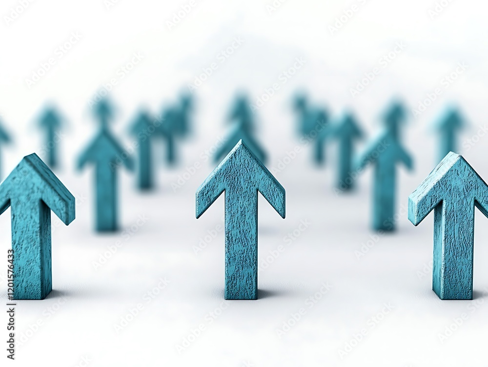 Poster a collection of blue arrows pointing upwards, symbolizing growth, progress, and direction in a minim