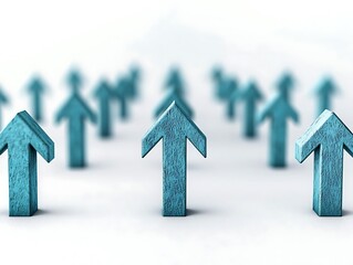 A collection of blue arrows pointing upwards, symbolizing growth, progress, and direction in a minimalistic setting.