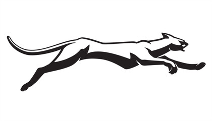 Wild Large Cat or Jaguar Lunging, Shadowed Illustration