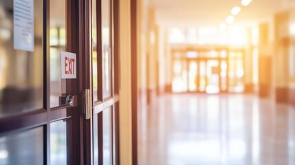 Open door with exit sign, symbolizing the freedom and opportunity to leave behind the past and embrace new beginnings, encouraging a sense of liberation and forward movement.	
