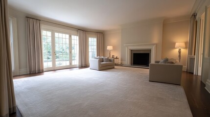 Elegant Living Room with Fireplace and French Doors