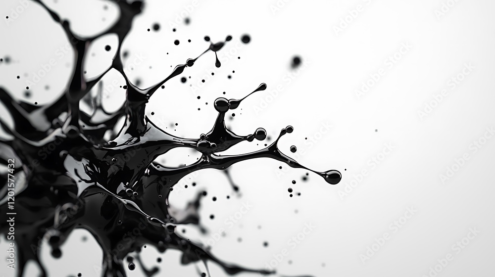 Poster a striking black ink splash contrasts against a white background, creating a dynamic and artistic vi