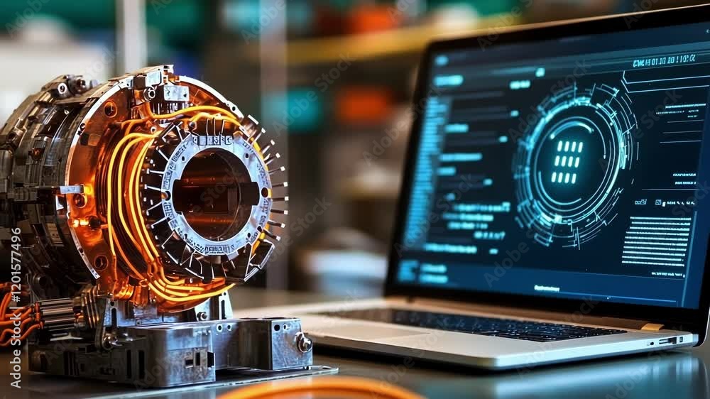Poster a highresolution image of a malfunctioning motor exposing its internal components and wiring alongsi