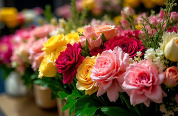 Obraz premium Bouquets of flowers in a flower shop, close-up.