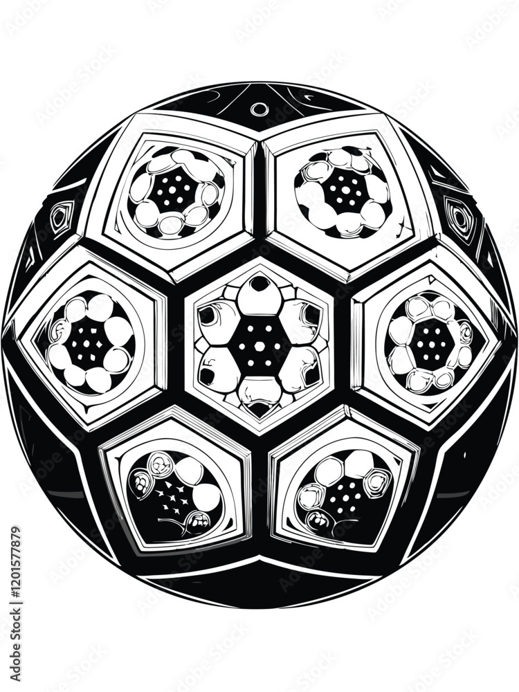 Poster create a visually captivating design featuring a detailed soccer ball with intricate patterns and te