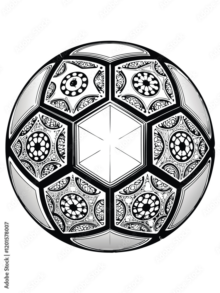 Poster create a design featuring a detailed soccer ball, showcasing intricate textures and patterns.