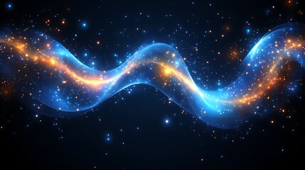 Abstract Blue And Orange Wave With Sparkling Particles