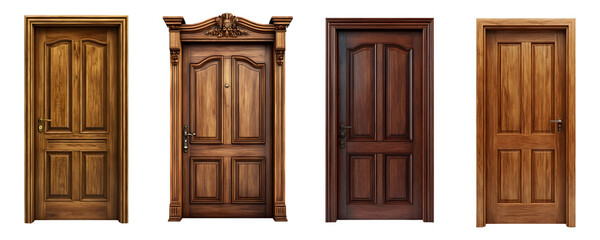 Set of a wood door on a transparent background.