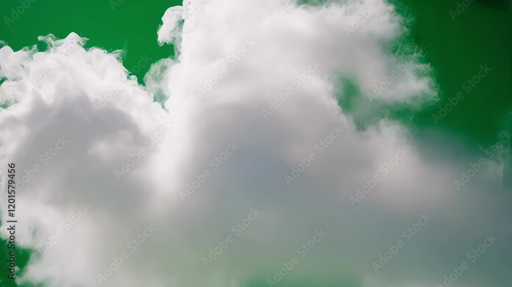 Poster realistic white cloud is slowly changing its shape and moving from left to right on a green screen b