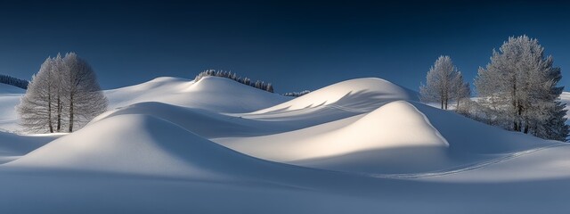 Pristine Snow-Covered Landscape with Ski Tracks, Elegant Winter Sports Patterns, Adventure, Skiing, Outdoor Exploration, Mountain Escape