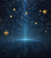 Fototapeta premium Blue abstract with golden stars and subtle twinkling effect, starry, cosmic, evening