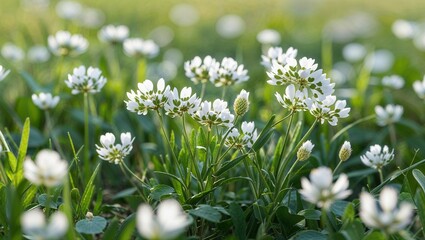 Snowdrops blooming in a grassy meadow
