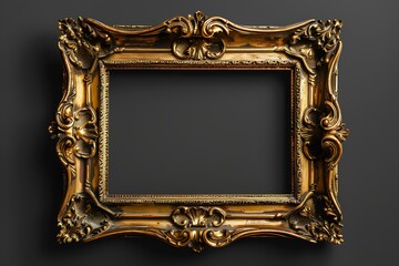 A gold picture frame on a black wall