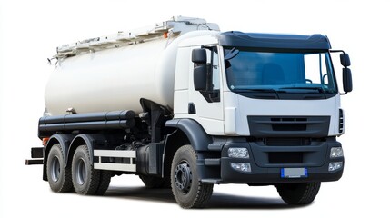 Isolated Tanker Truck on White Background, Industrial Vehicle, Transportation, Heavy Duty, Logistics, Freight