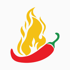 Spicy Chili Pepper with Flames Vector Isolated on Transparent Background..