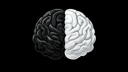 Yin Yang Brain Hemispheres, contrasting dark and light, for psychology, mental health, and duality concepts