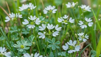 Beautiful white anemone flowers blooming in a spring meadow surrounded by green grass and nature's vibrant flora