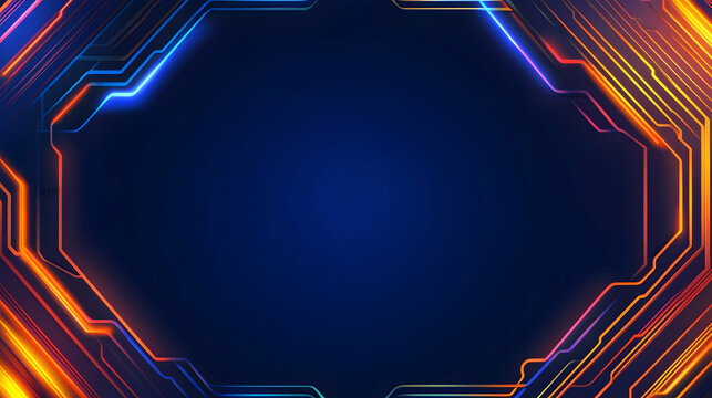 Abstract glowing circuit board frame, dark blue background, technology concept, ideal for presentations