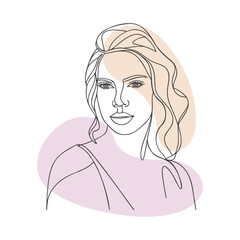 Portrait of a beautiful girl with long hair. Line art. Hand drawn illustration in sketch style.