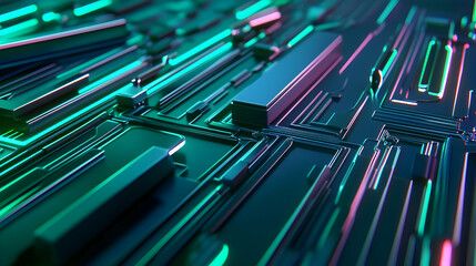 Abstract teal and pink circuit board texture background, digital art
