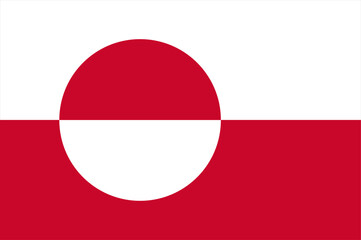 Bandera de Groenlandia. Bandera roja y blanca con círculo rojo y blanco