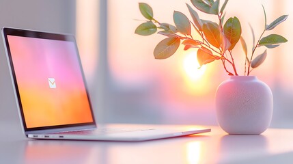 Laptop email sunset office work productivity