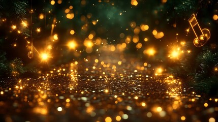 Naklejka premium Festive Glitter Background With Golden Musical Notes