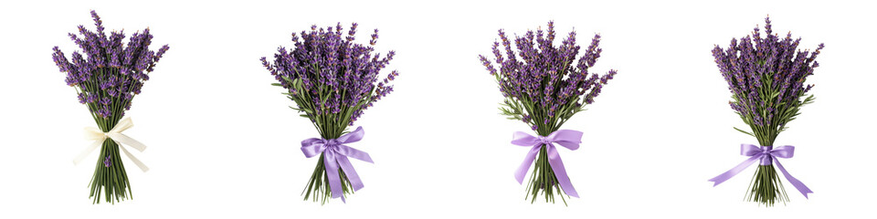 Naklejka premium Vibrant and fragrant purple lavender flower bouquets tied with delicate ribbons showcasing the beauty and elegance of these aromatic blossoms