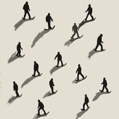 Obraz premium Simple Black Silhouettes of 10 Humans Performing Various Sports on a White Background