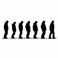 Simple Black Silhouettes of 10 Humans Performing Various Sports on a White Background