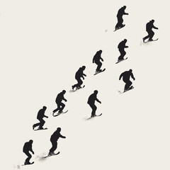 Simple Black Silhouettes of 10 Humans Performing Various Sports on a White Background