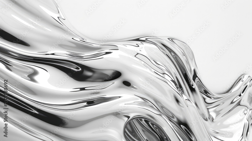 Poster abstract metallic 3d waves minimalistic background with smooth chrome lines modern gray banner with 
