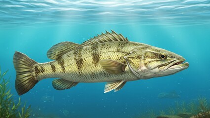 Fototapeta premium A vibrant and detailed image of an Australian Flathead Perch fish swimming gracefully through clear waters