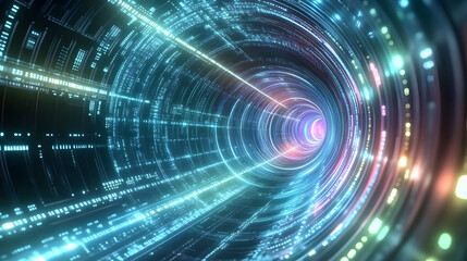 Fototapeta premium Futuristic light tunnel experience digital realm abstract art vibrant colors immersive technology concept