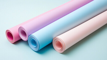 Superficie de rollos de papel en tonos pastel dispuestos en diagonal