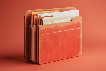 Organized Minimalist File Folder with Highlighted Documents on Soft Coral Background