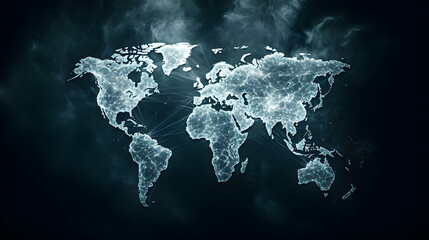 Global digital connectivity map visualization of networks world infographic dark theme aerial view technology insight