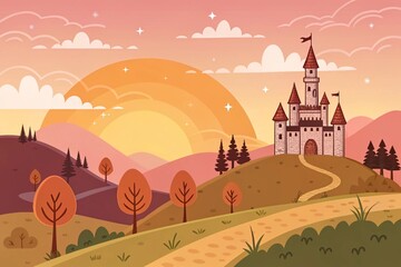 Naklejka premium Cartoon landscape background 