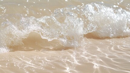 Obraz premium Close-Up of Sea Wave on Sandy Beach with Sunlight, Beautiful Summer Background, Vintage Filter, Travel, Vacation, Nature, Relaxation